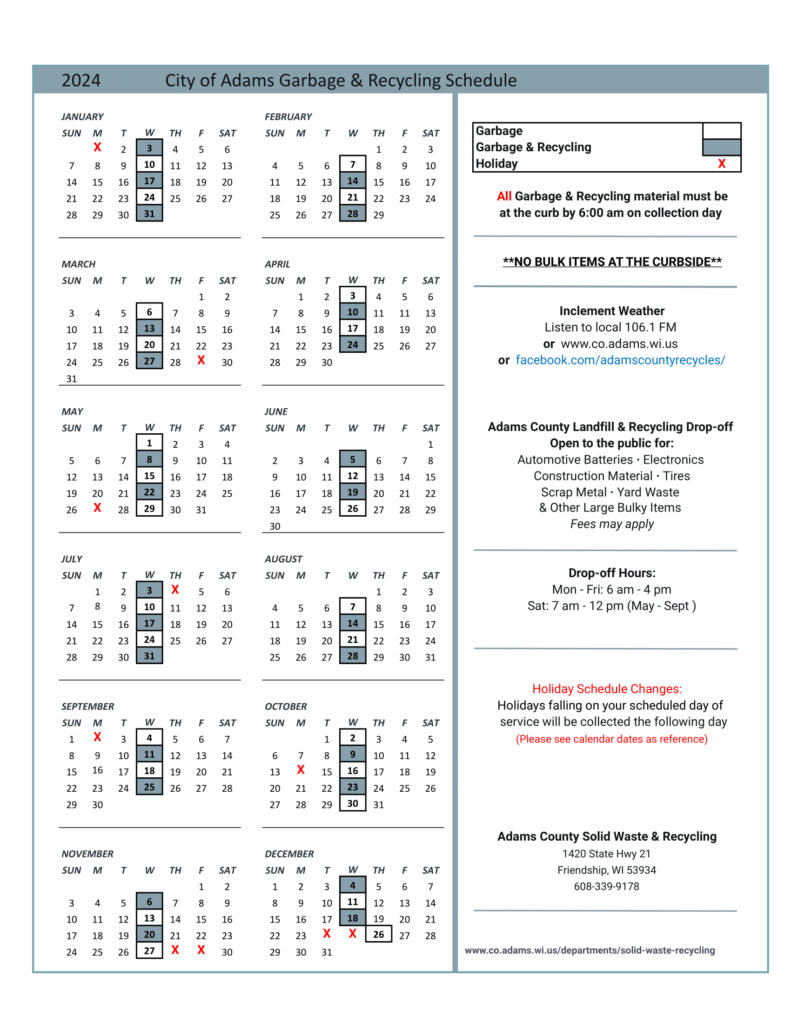 2024CityofAdamsGarbageRecyclingSchedule1