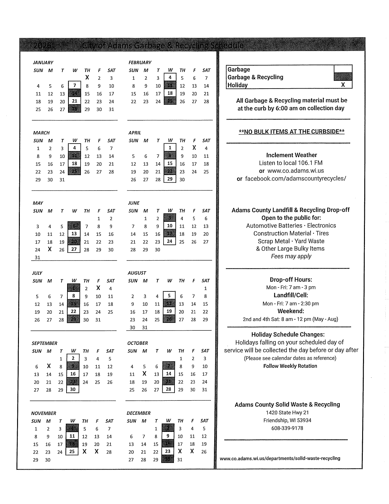 2026 Garbage Schedule
